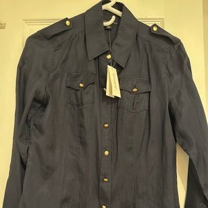 Banana Republic Long sleeve navy blue top with gold buttons